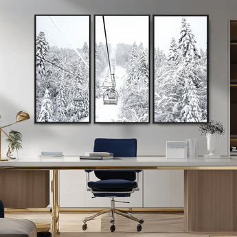 44705668-MGV-CV-36X24-Winter Forest Wall Art Canvas Print, Framed Snowy Forest Art Picture Print, Ski Lift Perfect Scandinavian Decor Artwork