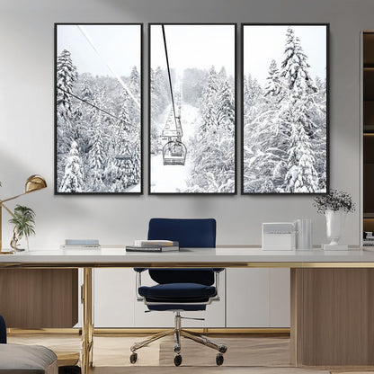 44705668-MGV-CV-36X24-Winter Forest Wall Art Canvas Print, Framed Snowy Forest Art Picture Print, Ski Lift Perfect Scandinavian Decor Artwork