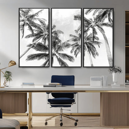 62113786-MGV-CV-36X24-Black White Palm Wall Art Canvas Print, Framed Monochrome Tropics Art Picture Print, Minimalist Beach Perfect Coastal Minimalist
