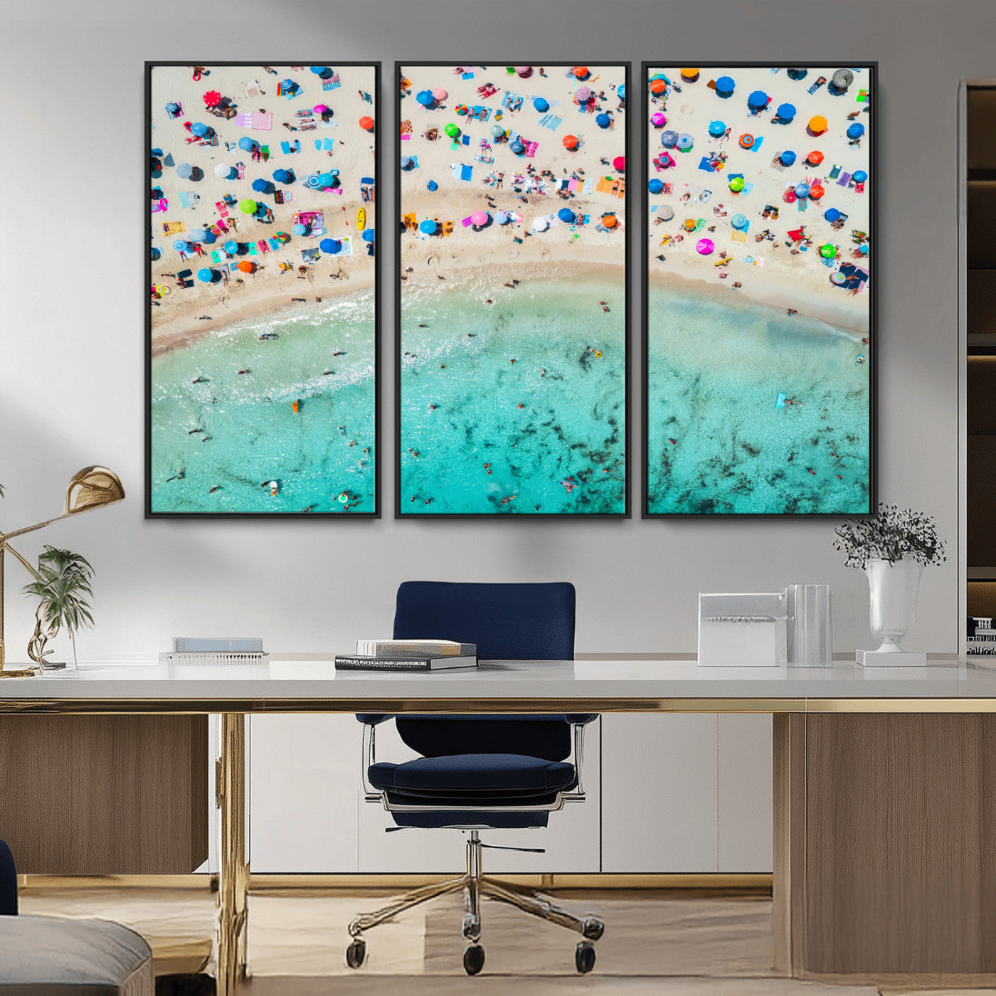 76172085-MGV-CV-36X24-Tropical Shoreline Wall Art Canvas Print, Framed Beach Relaxing Art Picture Print, Aerial Summer Perfect Coastal Vibrant Decor