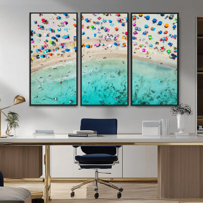 76172085-MGV-CV-36X24-Tropical Shoreline Wall Art Canvas Print, Framed Beach Relaxing Art Picture Print, Aerial Summer Perfect Coastal Vibrant Decor