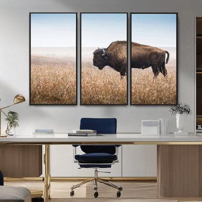99620201-MGV-CV-36X24-Wild Bison Wall Art Canvas Print, Framed Bison in Prairie Art Picture Print, Rustic Western Perfect Rustic Western Decor Artwork