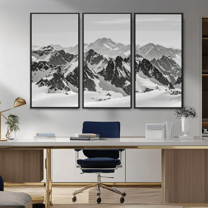 46884246-MGV-CV-36X24-Snowy Mountain Wall Art Canvas Print, Framed Mountain Peaks Art Picture Print, Alpine Mountains Perfect Minimalist Alpine Decor