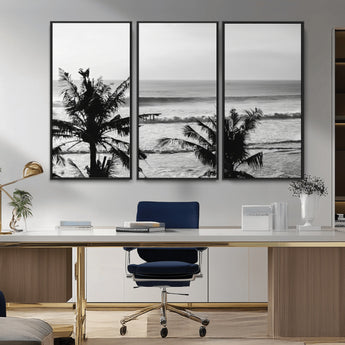 17508038-MGV-CV-36X24-Tropical Coastline Wall Art Canvas Print, Framed Palm Trees Art Picture Print, Ocean Waves Perfect Minimalist Coastal Decor