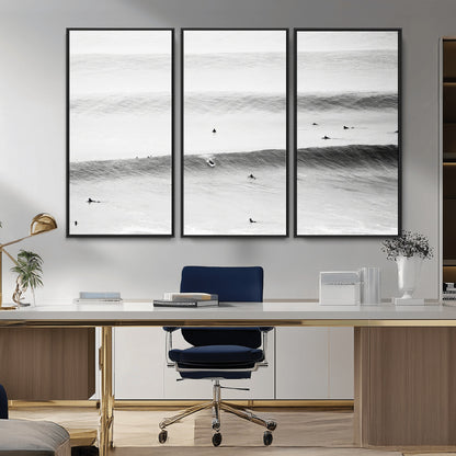 54291445-MGV-CV-36X24-Black White Ocean Wall Art Canvas Print, Framed Coastal Sport Art Picture Print, Ocean Culture Perfect Minimalist Coastal Decor