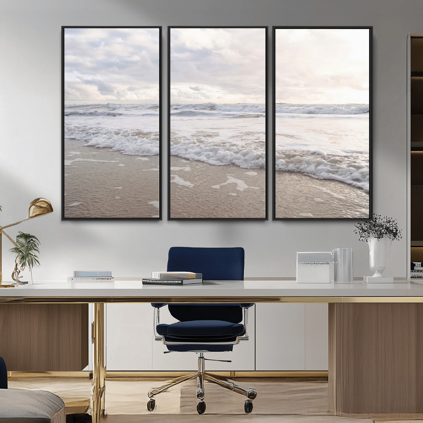 70596264-MGV-CV-36X24-Ocean Waves Wall Art Canvas Print, Framed Coastal Shoreline Art Picture Print, Sea Foam Perfect Coastal Minimalist Decor Artwork