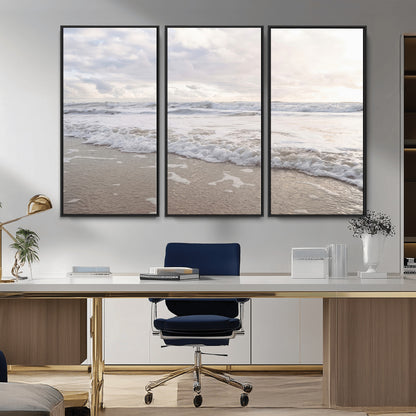 70596264-MGV-CV-36X24-Ocean Waves Wall Art Canvas Print, Framed Coastal Shoreline Art Picture Print, Sea Foam Perfect Coastal Minimalist Decor Artwork