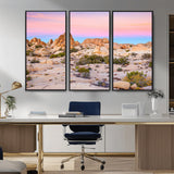 96167137-MGV-FC-48X32-3P_Black-Vibrant Sunset Sky Wall Art Canvas Print, Framed Joshua Tree Art Picture Print, Rugged Terrain Perfect Southwestern Boho Decor