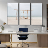 68327283-MGV-CV-36X24-Beach Swing Wall Art Canvas Print, Framed Quiet Beach Art Picture Print, Calm Shoreline Perfect Bohemian Coastal Decor Artwork