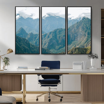 79393816-MGV-CV-36X24-Misty Mountain Wall Art Canvas Print, Framed Cloudy Andean Art Picture Print, Rugged Mountain Perfect Rustic Nature Decor Artwork