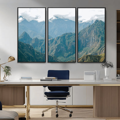 79393816-MGV-CV-36X24-Misty Mountain Wall Art Canvas Print, Framed Cloudy Andean Art Picture Print, Rugged Mountain Perfect Rustic Nature Decor Artwork