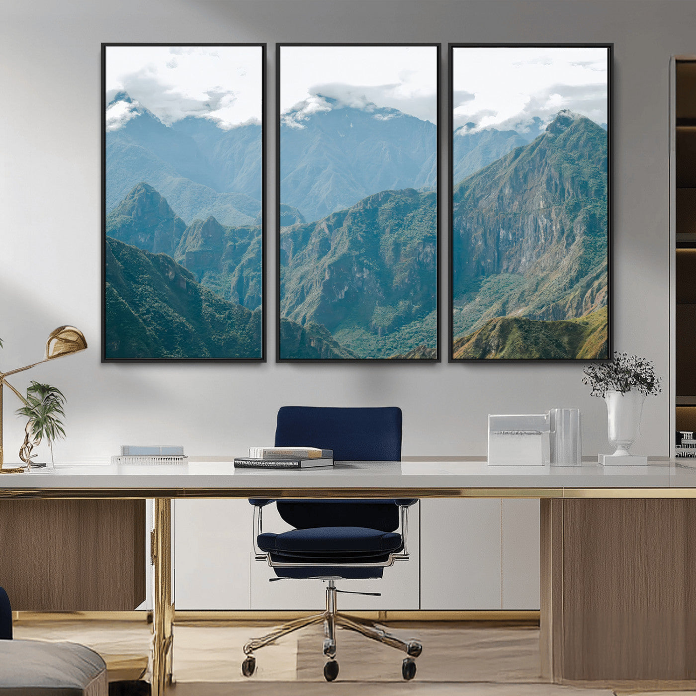 79393816-MGV-CV-36X24-Misty Mountain Wall Art Canvas Print, Framed Cloudy Andean Art Picture Print, Rugged Mountain Perfect Rustic Nature Decor Artwork