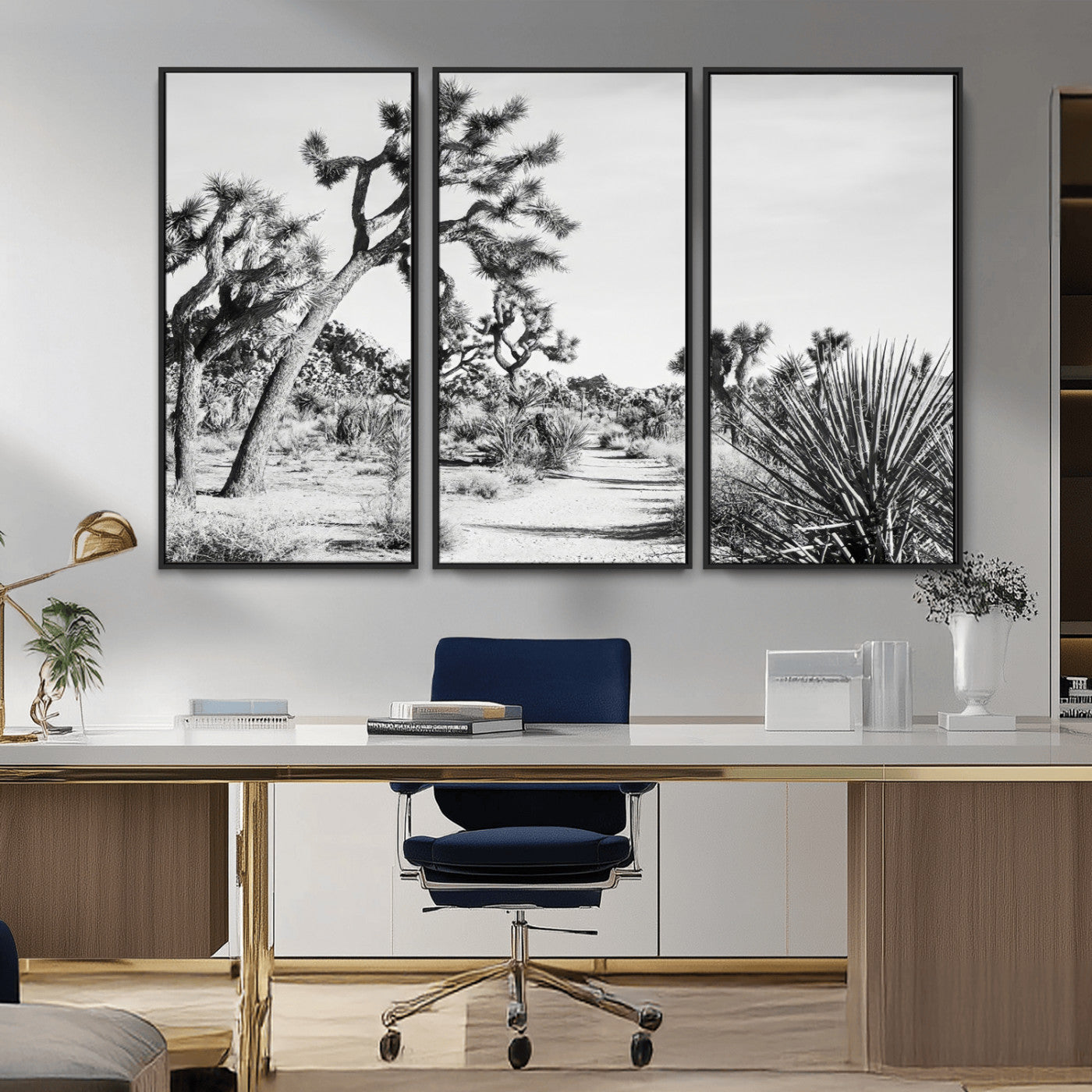 88164251-MGV-CV-36X24-Joshua Tree Wall Art Canvas Print, Framed Desert Path Art Picture Print, Monochrome Desert Perfect Minimalist Desert Decor Artwork