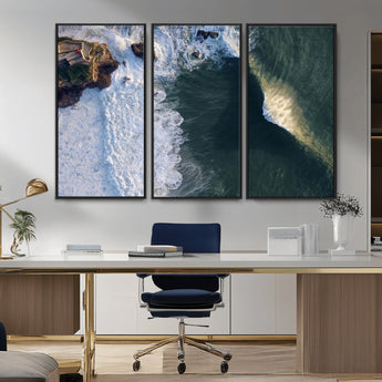 37405684-MGV-CV-36X24-Nazare Coast Wall Art Canvas Print, Framed Aerial Ocean Art Picture Print, Coastal Fortress Perfect Dramatic Coastal Decor Artwork