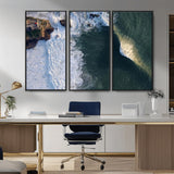 37405684-MGV-CV-36X24-Nazaré Coast Wall Art Canvas Print, Framed Aerial Ocean Art Picture Print, Coastal Fortress Perfect Dramatic Coastal Decor Artwork