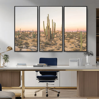 76234974-MGV-CV-36X24-Desert Cactus Wall Art Canvas Print, Framed Baja Desert Art Picture Print, Pastel Desert Perfect Southwestern Boho Decor Artwork