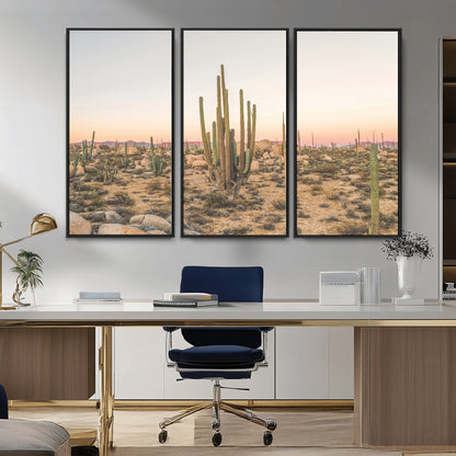 76234974-MGV-CV-36X24-Desert Cactus Wall Art Canvas Print, Framed Baja Desert Art Picture Print, Pastel Desert Perfect Southwestern Boho Decor Artwork