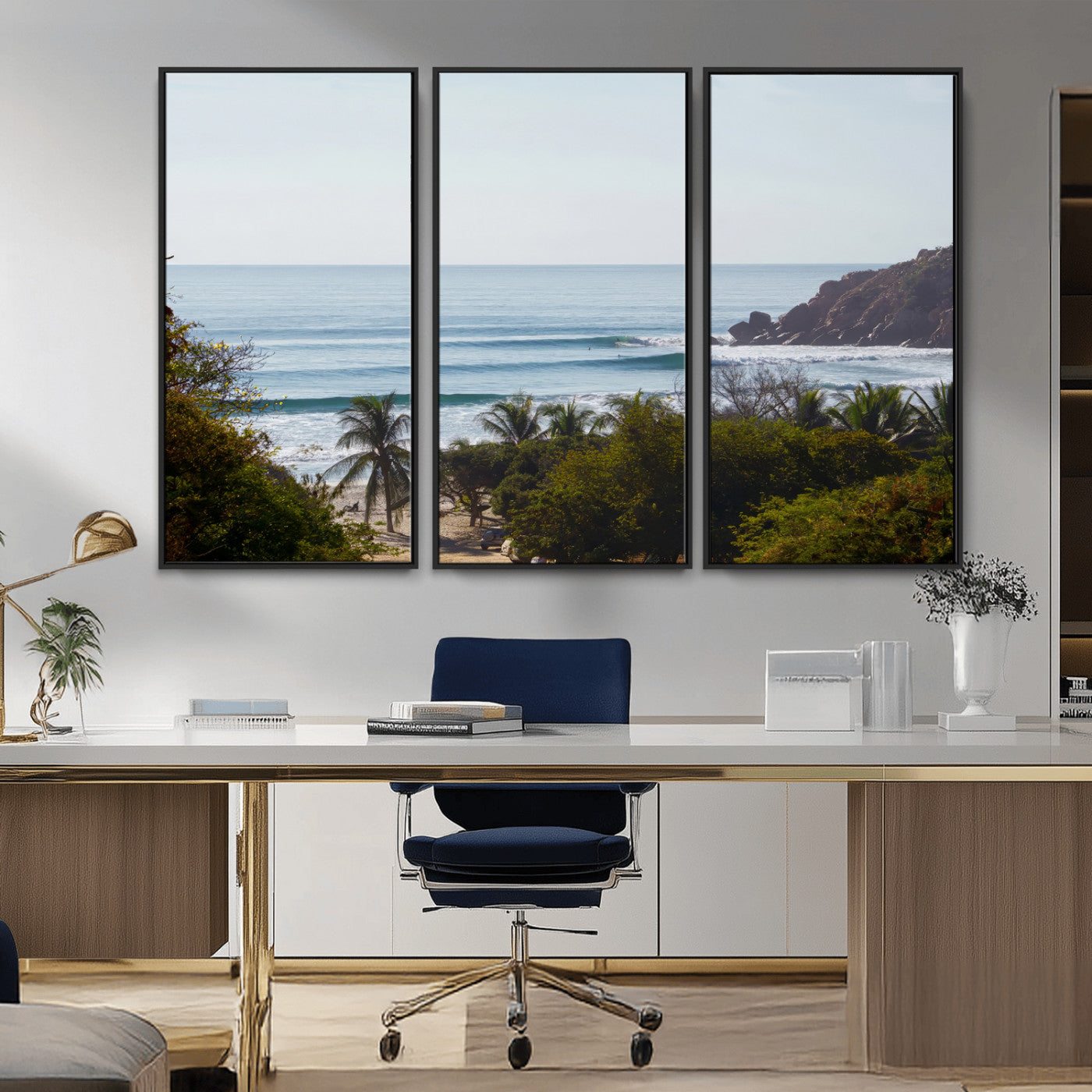 88336640-MGV-CV-36X24-Tropical Beach Scene Wall Art Canvas Print, Framed Coastal Photography Art Picture Print, Ocean Horizon Art Perfect Coastal Boho