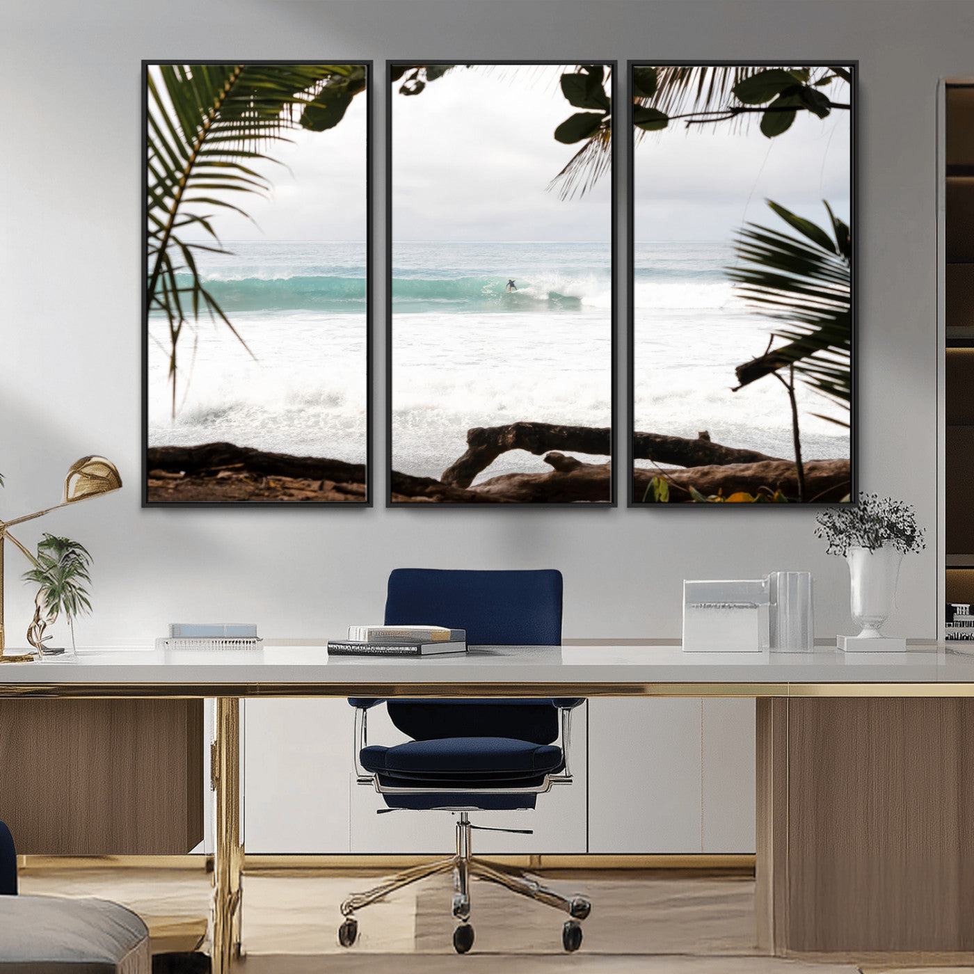 50382104-MGV-CV-36X24-Tropical Surf Wall Art Canvas Print, Framed Palm Tree View Art Picture Print, Beach House Art Perfect Boho Coastal Decor Artwork