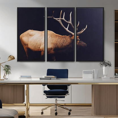 91871131-MGV-CV-36X24-Rustic Elk Art Wall Art Canvas Print, Framed Moody Wildlife Decor Art Picture Print, Western Animal Print Perfect Western Lodge