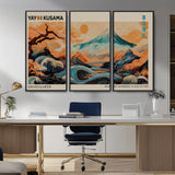 22373530-MGV-FC-48X32-3P_Black-Japanese Mt Fuji Wave Art Print – Ukiyo e Inspired Sun & Cherry Blossom Poster, Traditional Asian Landscape Painting, Modern