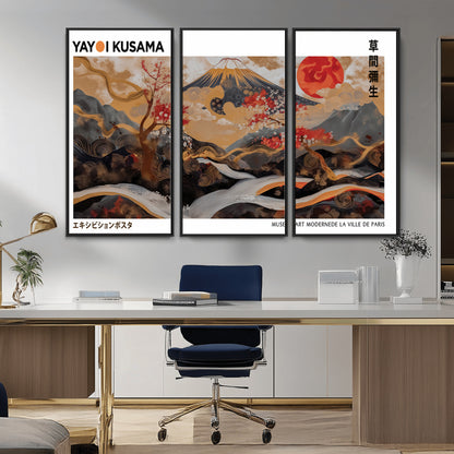 85375874-MGV-FC-48X32-3P_Black-Mount Fuji Abstract Wall Art – Japanese Landscape Canvas Print, Cherry Blossom & Red Sun Painting, Elegant Modern Zen Asian Home