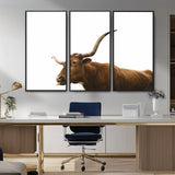62566114-MGV-CV-36X24-Longhorn Cow Art Wall Art Canvas Print, Framed Rustic Animal Decor Art Picture Print, Texas Bull Photo Perfect Rustic Farmhouse