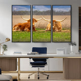 97244565-MGV-CV-36X24-Longhorn Duo Wall Art Canvas Print, Framed Cozy Ranch Vibes Art Picture Print, Western Ranch Decor Perfect Rustic Farmhouse Decor