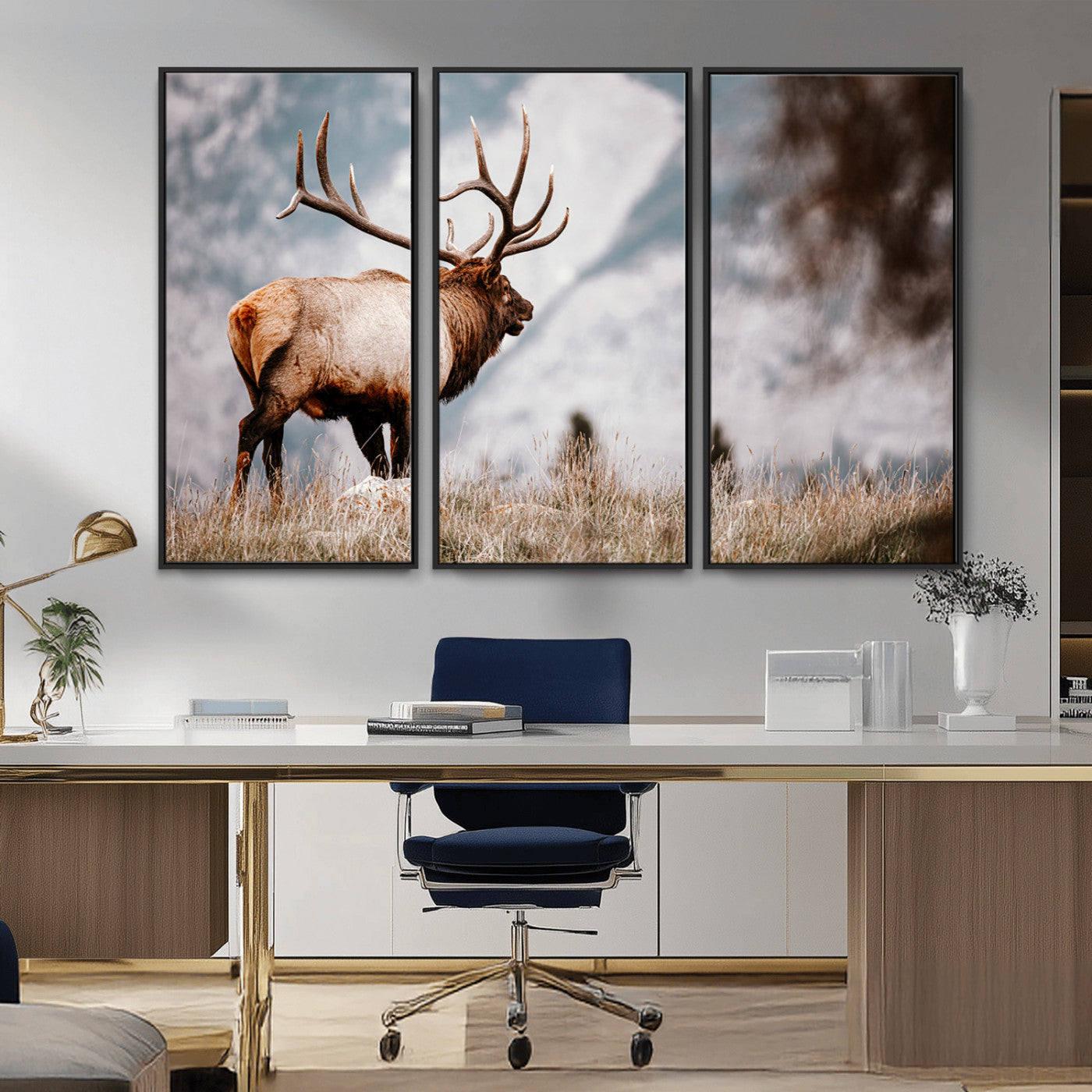 70489411-MGV-CV-36X24-Elk Photography Wall Art Canvas Print, Framed Mountain Wildlife Art Picture Print, Rustic Nature Decor Perfect Rustic Lodge Decor