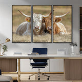 53388593-MGV-CV-36X24-Cow Photography Wall Art Canvas Print, Framed Rustic Animal Decor Art Picture Print, Texas Cow Pair Perfect Western Farmhouse