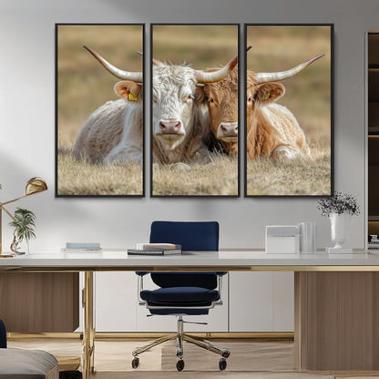 53388593-MGV-CV-36X24-Cow Photography Wall Art Canvas Print, Framed Rustic Animal Decor Art Picture Print, Texas Cow Pair Perfect Western Farmhouse