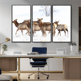 68738684-MGV-CV-36X24-Winter Elk Scene Wall Art Canvas Print, Framed Wildlife Photography Art Picture Print, Snowy Deer Decor Perfect Rustic Lodge Decor