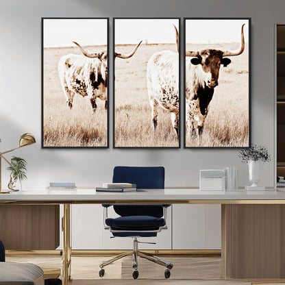 39672786-MGV-CV-36X24-Rustic Cow Scene Wall Art Canvas Print, Framed Farmhouse Style Cattle Art Picture Print, Prairie Animal Duo Perfect Rustic Western