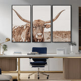 77810049-MGV-CV-36X24-Longhorn Bull Photo Wall Art Canvas Print, Framed Rustic Cow Decor Art Picture Print, Neutral Farmhouse Style Perfect Rustic