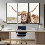 98924580-MGV-CV-36X24-Texas Longhorn Bull Wall Art Canvas Print, Framed Rustic Farmhouse Decor Art Picture Print, Western Animal Theme Perfect Rustic