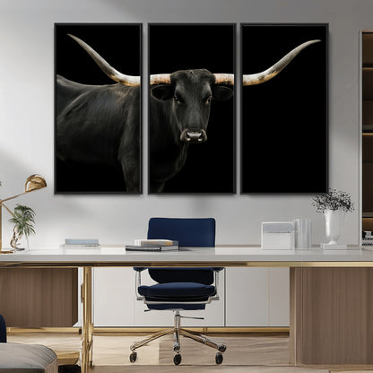 23572907-MGV-CV-36X24-Texas Longhorn Wall Art Canvas Print, Framed Rustic Western Decor Art Picture Print, Farmhouse Animal Perfect Modern Western