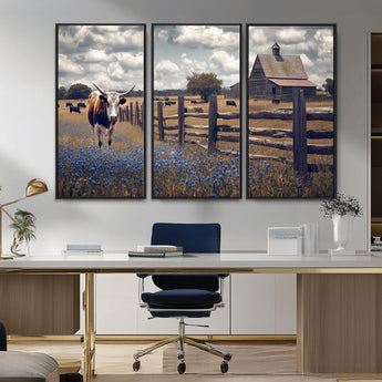 22296025-MGV-CV-36X24-Texas Longhorn Canvas Wall Art Canvas Print, Framed Rustic Barn Wall Art Art Picture Print, Farmhouse Cow Decor Perfect Rustic