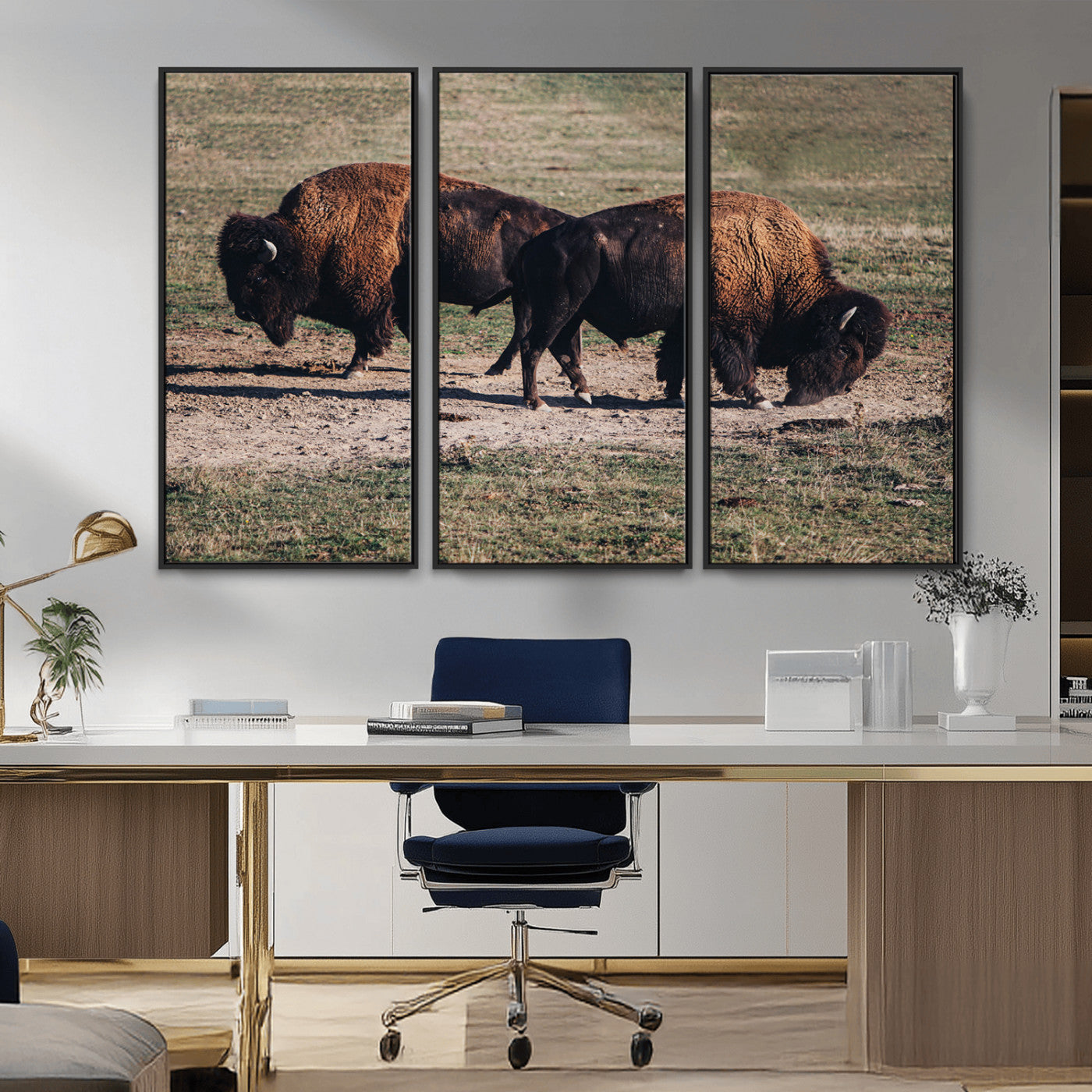 58141885-MGV-CV-36X24-Bison Photography Wall Art Canvas Print, Framed Western Wildlife Art Picture Print, Modern Ranch Perfect Western Rustic Decor