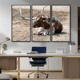 76549210-MGV-CV-36X24-Texas Longhorn Wall Art Canvas Print, Framed Country Living Art Picture Print, Farmhouse Aesthetic Perfect Western Rustic Decor