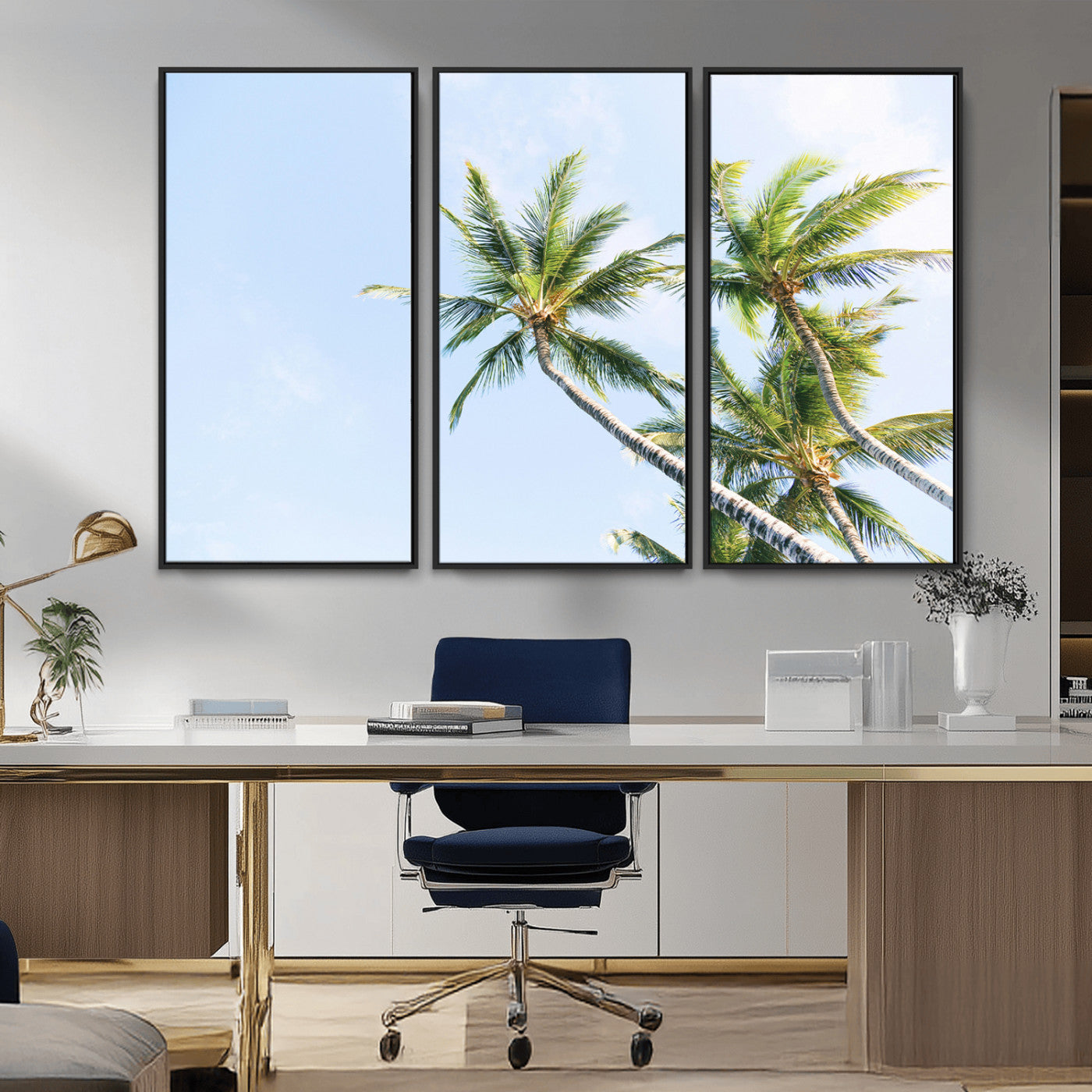 54719115-MGV-CV-36X24-Palm Trees Wall Art Canvas Print, Framed Tropical Aesthetic Art Picture Print, Coastal Serenity Perfect Tropical Minimalist Decor