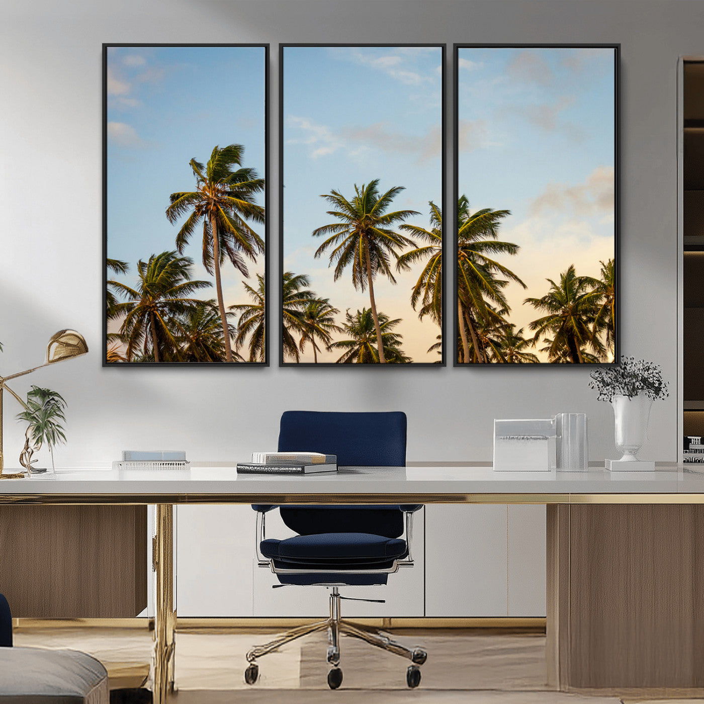 99033771-MGV-CV-36X24-Palm Trees Wall Art Canvas Print, Framed Tropical Vibes Art Picture Print, Coastal Sunset Perfect Coastal Boho Decor Artwork