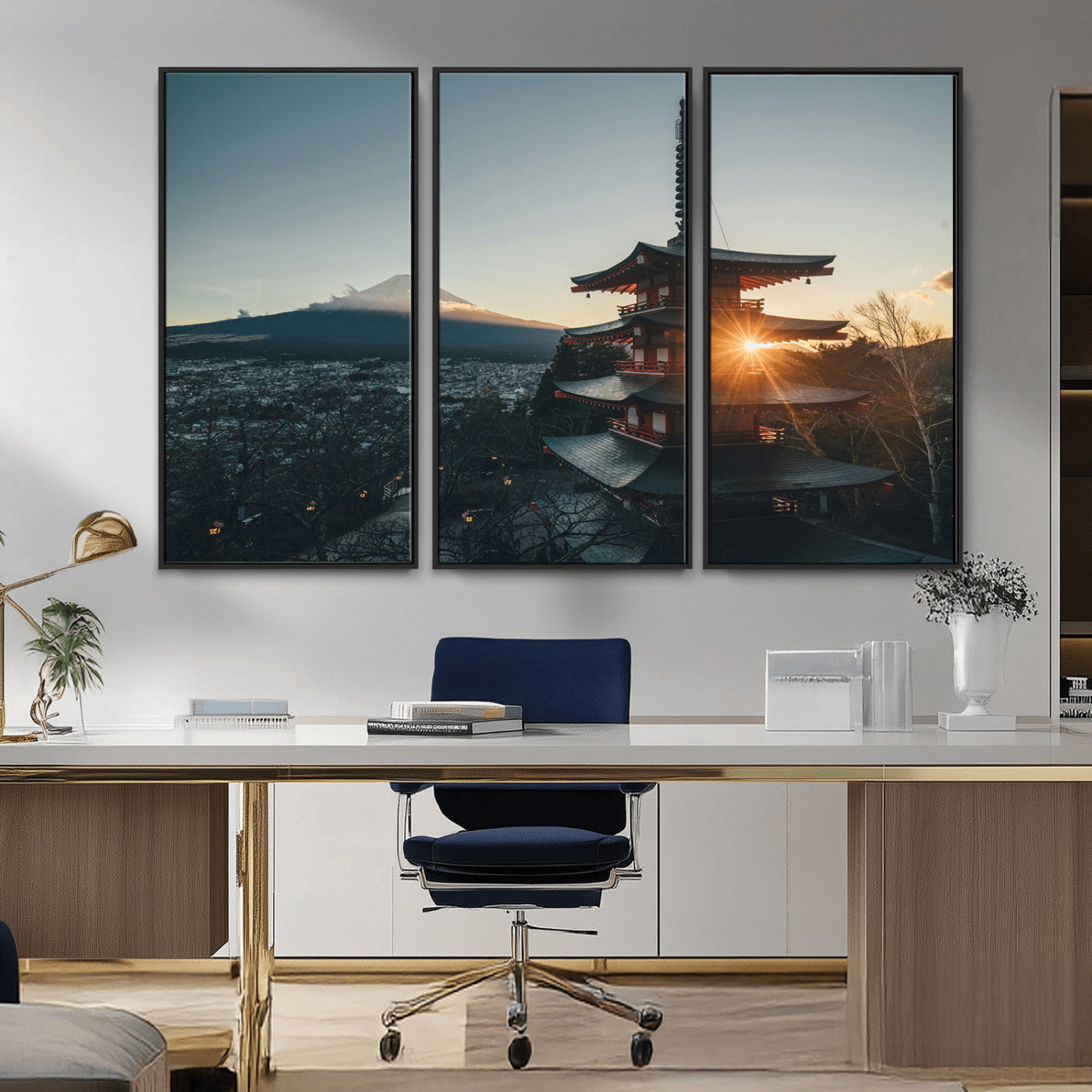 87729656-MGV-FC-48X32-3P_Black-Mount Fuji Wall Art Canvas Print, Framed Japan Travel Art Picture Print, Chureito Pagoda Perfect Zen Minimalism Decor Artwork