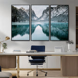 73098373-MGV-FC-48X32-3P_Black-Mountain Lake Wall Art Canvas Print, Framed Winter Wonderland Art Picture Print, Snowy Peaks Perfect Modern Nature Decor Artwork