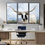 63592811-MGV-CV-36X24-Texas Longhorn Wall Art Canvas Print, Framed Western Rustic Art Picture Print, Farmhouse Decor Perfect Rustic Farmhouse Decor
