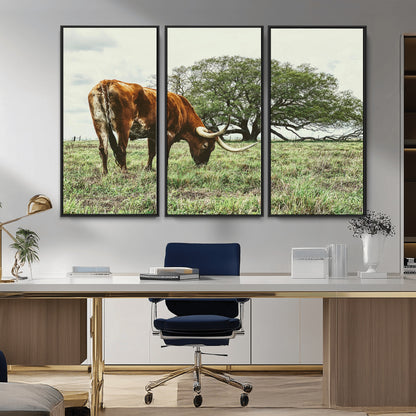 91866234-MGV-CV-36X24-Texas Longhorn Wall Art Canvas Print, Framed Rustic Ranch Art Picture Print, Western Cattle Perfect Rustic Farmhouse Decor Artwork