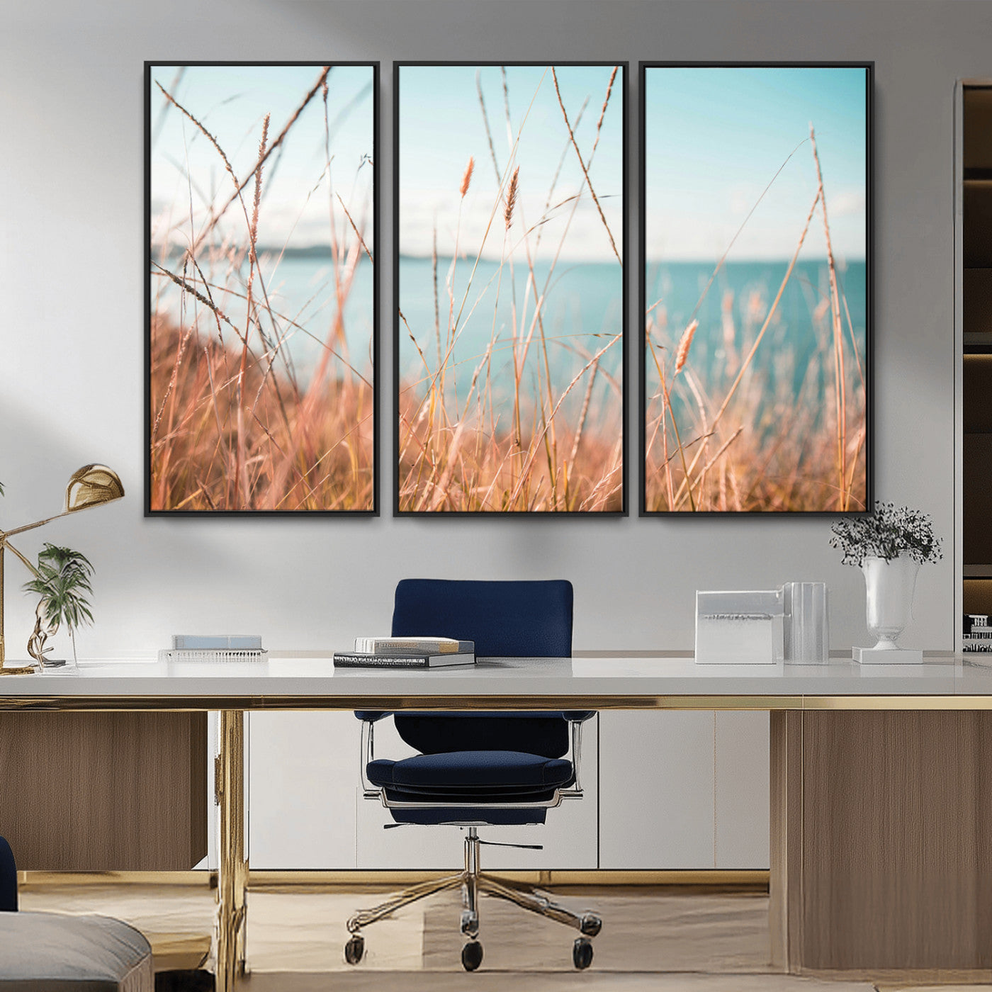 36108696-MGV-CV-36X24-Coastal Grass Wall Art – Serene Ocean View Canvas Print, Beach Nature Photography Decor for Living Room, Bedroom, Office or Modern