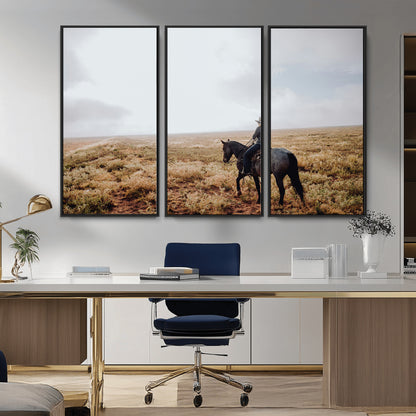 57597730-MGV-CV-36X24-Cowboy Wall Art Wall Art Canvas Print, Framed Western Canvas Art Picture Print, Rustic Ranch Scene Perfect Rustic Western Decor