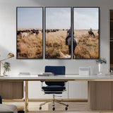 22431577-MGV-CV-36X24-Western Wall Art Wall Art Canvas Print, Framed Cowboy Canvas Art Picture Print, Cattle Drive Scene Perfect Rustic Western Decor