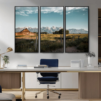 92497443-MGV-FC-48X32-3P_Black-Rustic Farmhouse Wall Art Canvas Print, Framed Mountain Cabin Art Picture Print, Western Landscape Perfect Rustic Farmhouse Decor