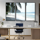 18311030-MGV-FC-48X32-3P_Black-Tropical Beach Wall Art Canvas Print, Framed Serene Ocean Art Picture Print, Palm Tree Shadows Perfect Tropical Coastal Decor